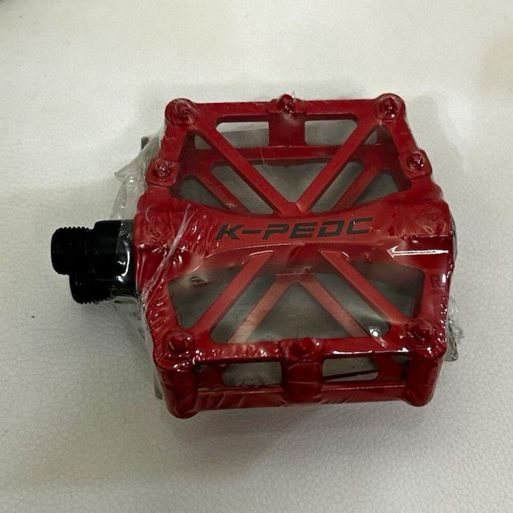 K-PEDC Red/Black Aluminum Flat Platform Bike Pedals Pair for BMX/Mountain